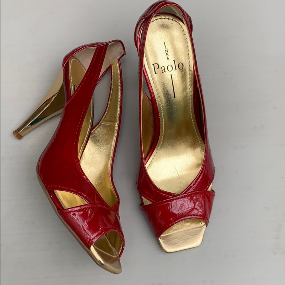 Linea Paolo red gold heels. Size 7.